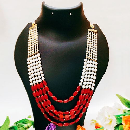 Buy Red White Five Layered Beaded Necklace