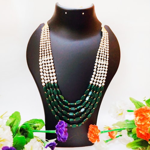 Buy Green White Five Layered Beaded Necklace