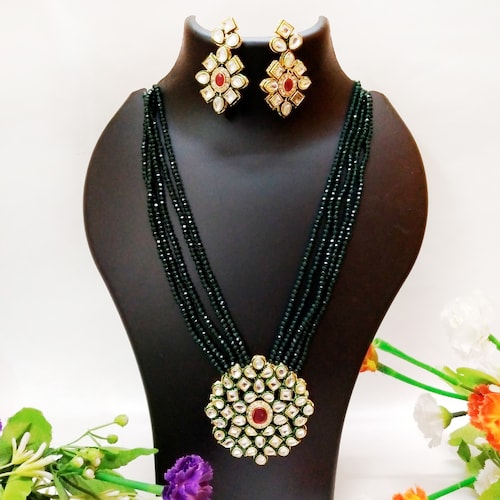 Buy Bold Green Kundan Necklace Set