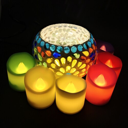 Buy Glass Mosaic Lamp With Colorful Candles
