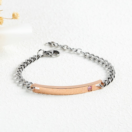 Buy Silver Chain Rose Gold Tag Bracelet