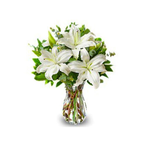 Buy All White Lily Bouquet with Clear Vase