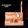 Buy Personalised Wooden Pen Stand With Clock & Calendar