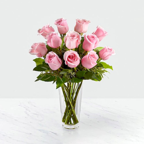 Buy Vase Of Delicate 12 Pink Roses