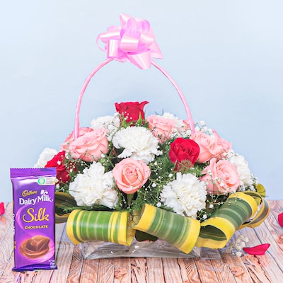 Floral Love Basket With Silk Chocolate