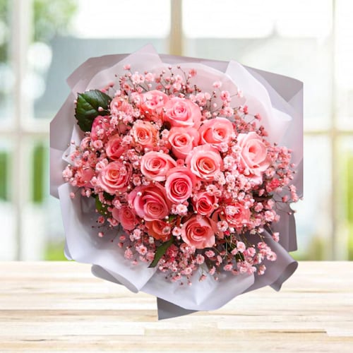Buy Baby Breath Pink Roses Bouquet
