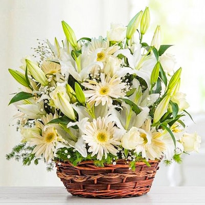 White Beauty Blooms Basket