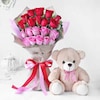 Buy Red And Pink Roses With Teddy Bear