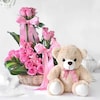 Buy Arrangement Of Lovely Pink Roses With Teddy