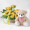 Buy Sunshine Yellow Roses In Basket With Teddy