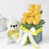 Buy Yellow Roses In Vase With Teddy