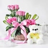 Buy Blush Pink Roses With Teddy