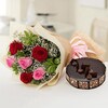 Buy Pretty Roses Bouquet N Chocolate Cake