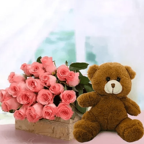 Buy Dual Pink Roses N Teddy Combo