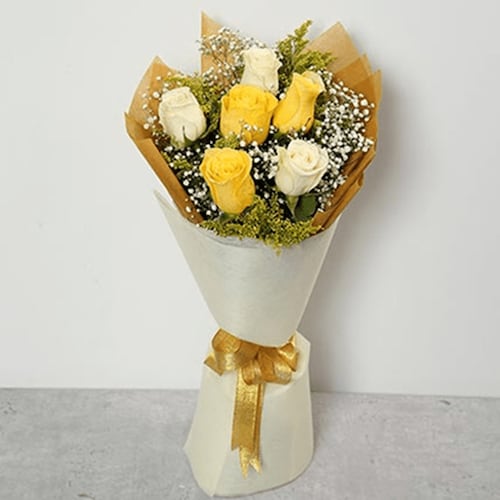 Buy White And Yellow Roses Bouquet