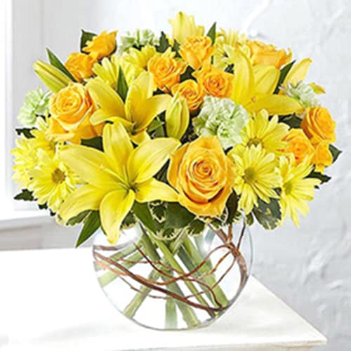 Buy Mixed Flowers Arrangement In Vase