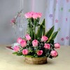 Buy 15 Fresh Pink Roses In Basket