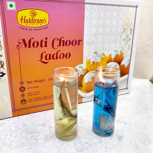 Buy Glass Candles With Motichoor Ladoo