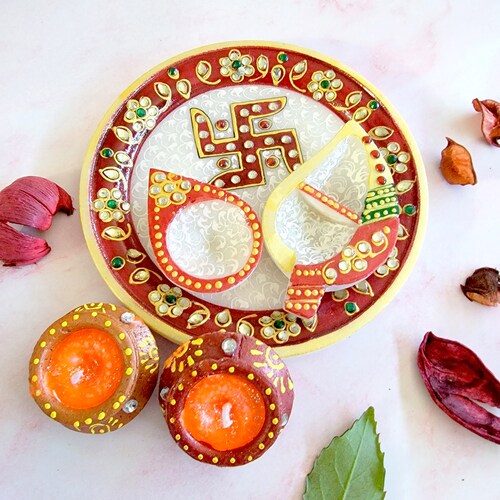 Buy Studded Diwali Thali With Diyas