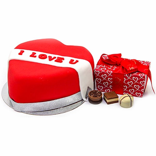 Buy Red Heart Cake And Chocolates