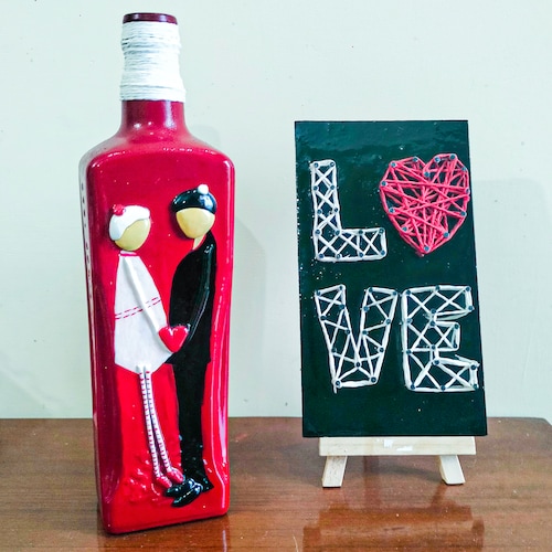 Buy Love String Wall Art With 3D Couple Bottle