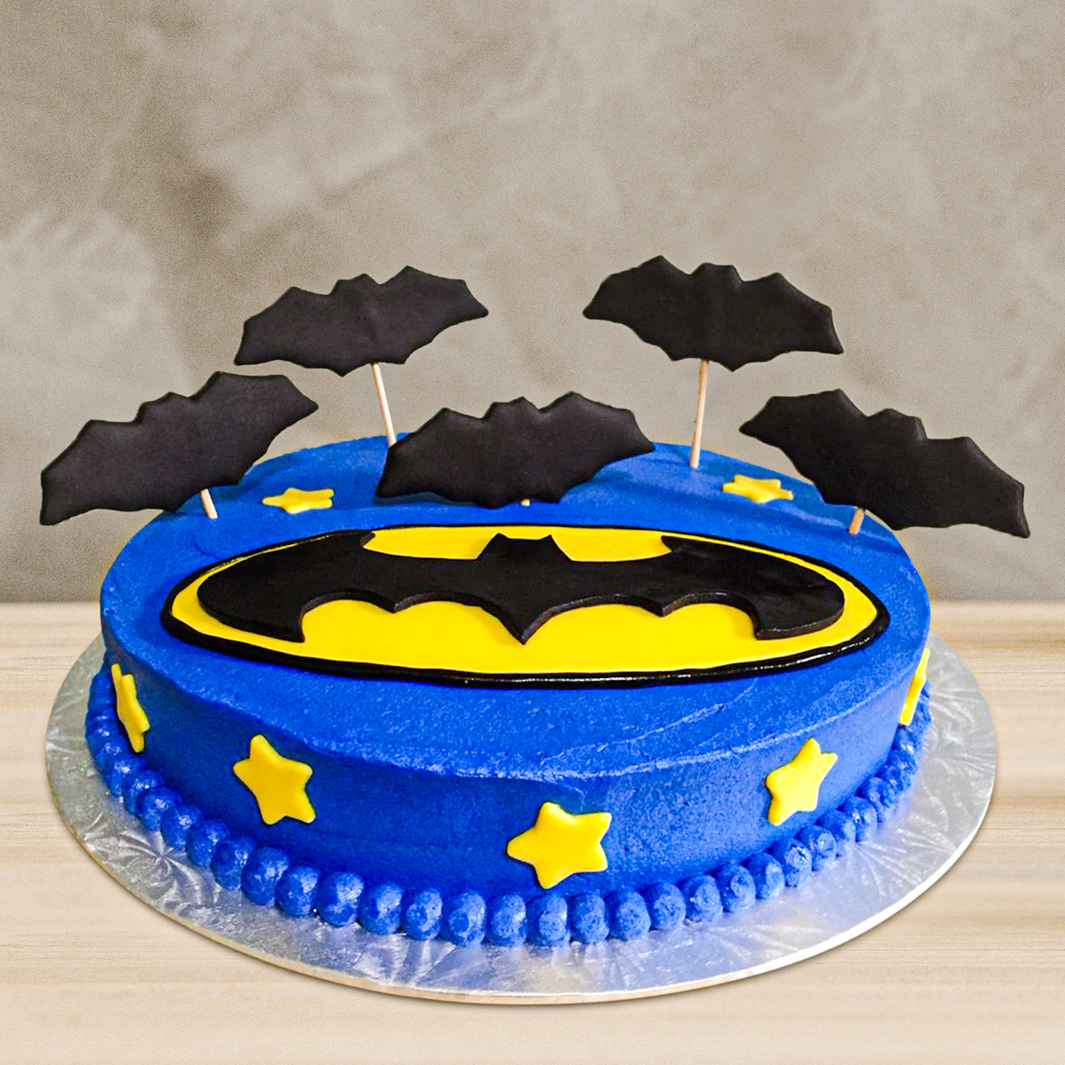 Batman Cake with Buttercream Frosting and Chocolate Stencil Cutout