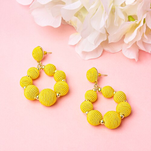 Buy Round Dotted Yellow Earrings