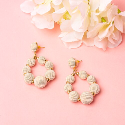 Buy White N Golden Thread Earring