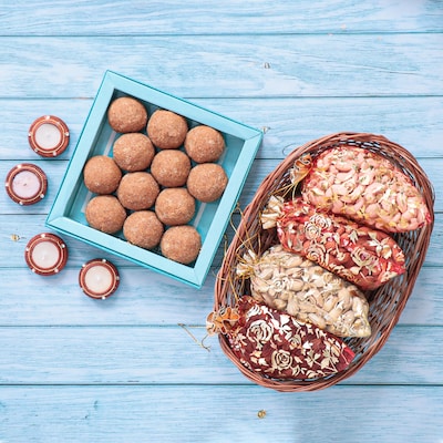 Exotic Dry Fruits Basket with Besan Ladoo