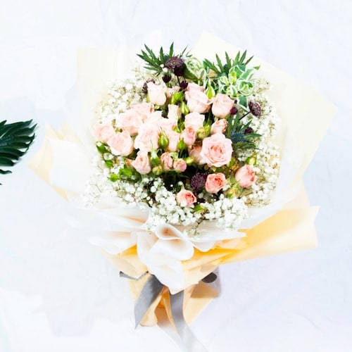 Buy Blooming Baby Breath and Rose Spray Bouquet