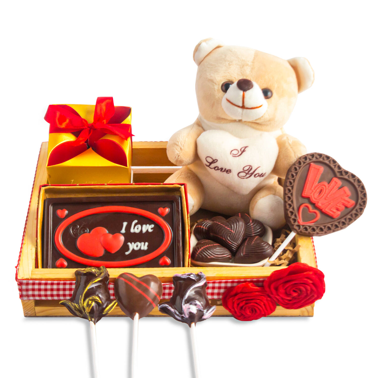 Adorable Teddy Valentine Gift Box with Rose Petals