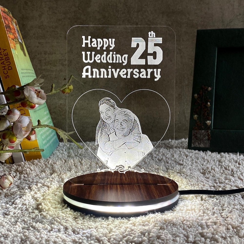 Happy 25th Anniversary Engraved Acrylic LED Lamp | Winni.in