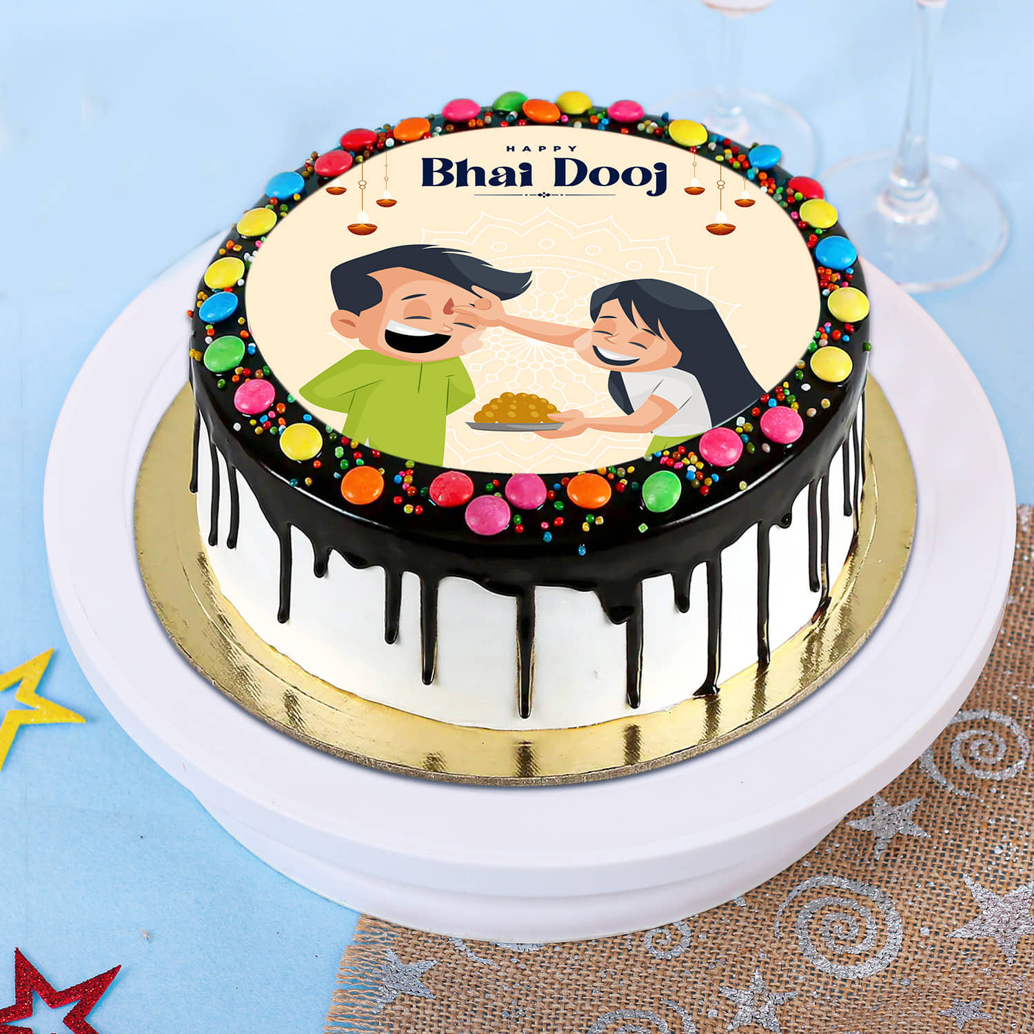 Order Bhai Dooj Themed Festive Photo Cake Online, Price Rs.895 | FlowerAura