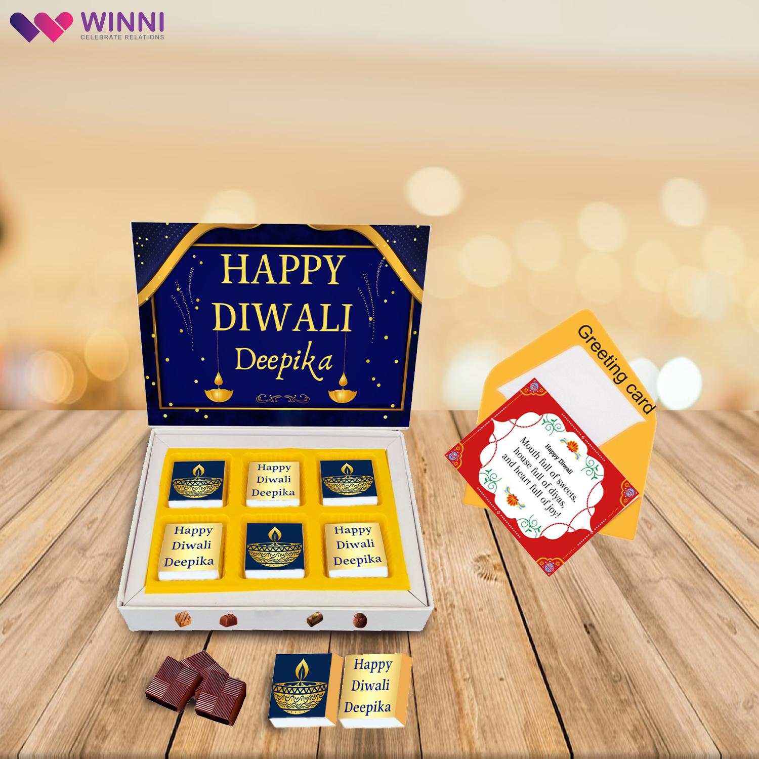 Personalised Wooden Happy Diwali Triple Tealight Box | Born Gifted