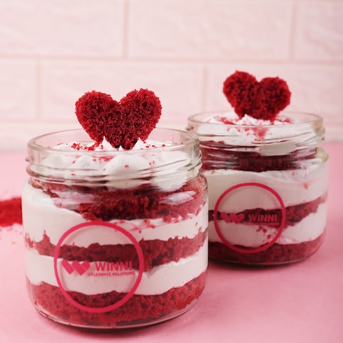 Buy Red velvet Heart Jar Cake