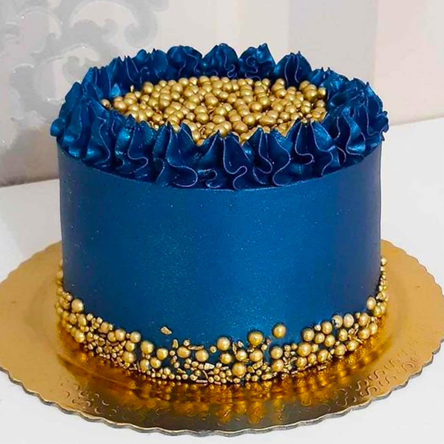 Blue-and-White Buttercream Wedding Cake