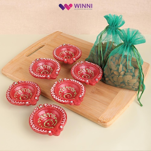 Buy Red Creative Diyas With Dry Fruits
