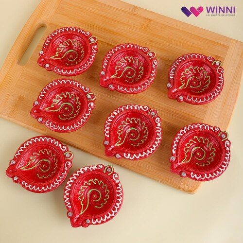Buy Red Hand Painted Diyas