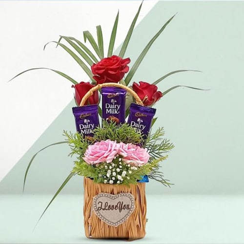 Buy Basket Of Red Roses And Chocolate