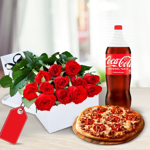 Buy Romantic Roses With Pizza Combo