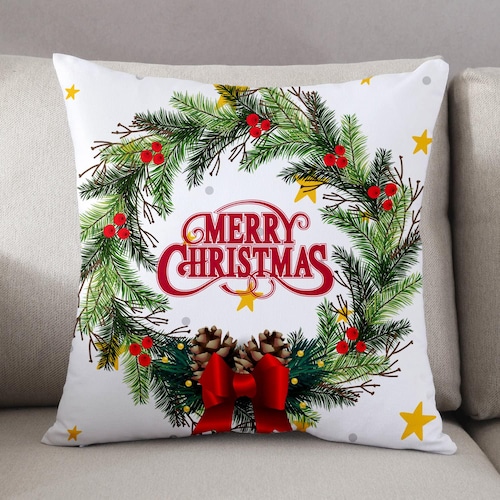 Buy Xmas Wreath White Cushion