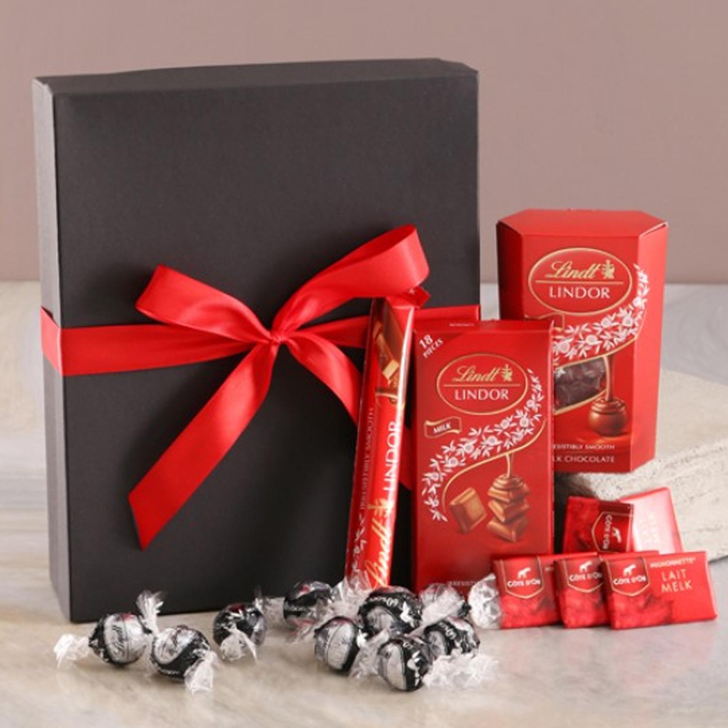 Send Red Lindt Chocolate Box With Cute Teddy Online