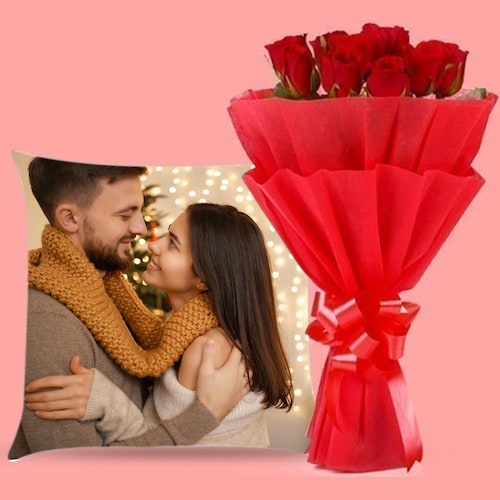 Buy Personalized Cushion And Roses