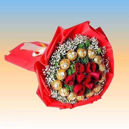 Buy Valentine Chocolate And Rose Bouquet