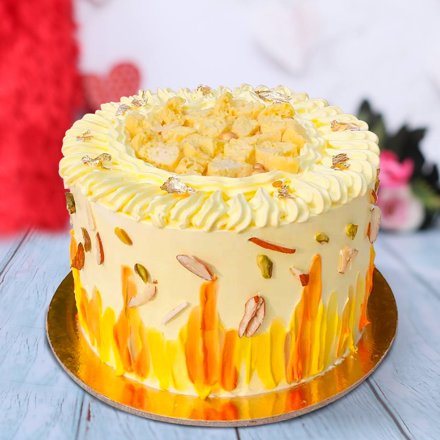Order Rasmalai Pull Up Cake with Saffron Sauce - Eggless Online in  Bangalore - Happy Belly Bakes