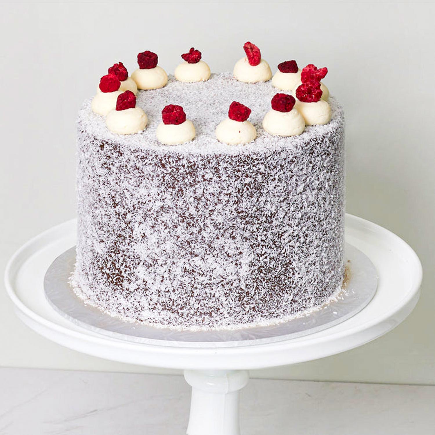 Raspberry lamington cake