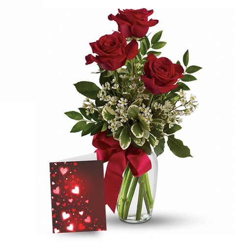 Buy 3 Fresh Red Roses With Card