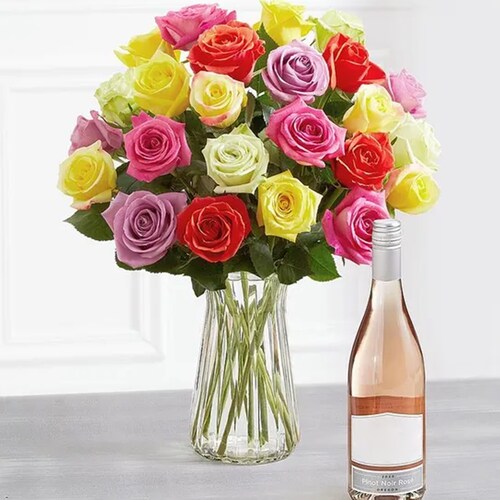Buy Mix Roses With Wine