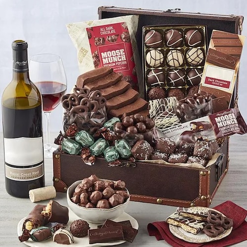 Buy Deluxe Chest Of Chocolates With Wine Hamper