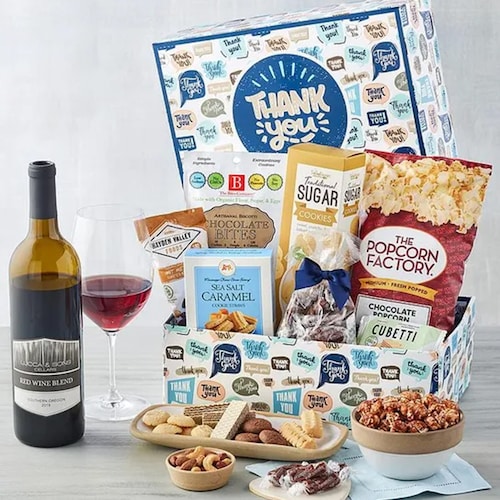 Buy Thank You Sweets Box With Red Wine